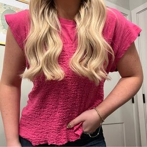 Maeve Anthropologie Pink Ruched Tee
